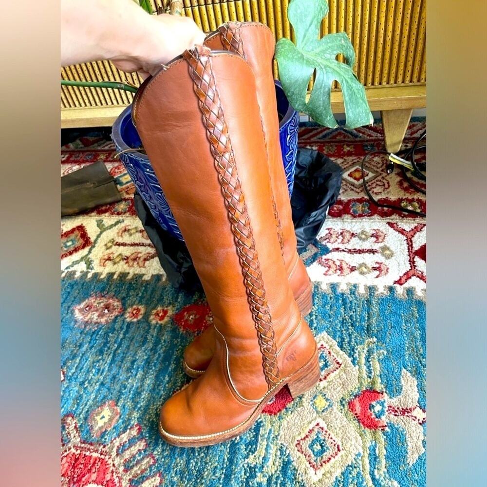 Frye Vintage braided 8546 Sabrina Knee High Tan Brown Boots size 5.5 - Picture 6 of 8